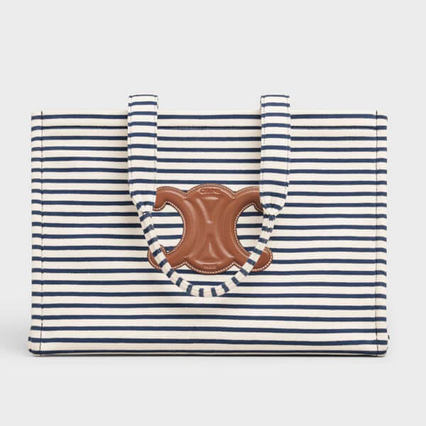 【セリーヌ】ラージストライプ トートコピー紺/タン 21SS 196762DMI .07AT